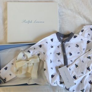Ralph Lauren Polo Bear Cotton Footed Coverall size 9 Mo Baby Boy Sleep Bodysuit